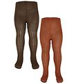 Minymo Collants - 2 Pack - Rib - Bambou - Cocoa Brown