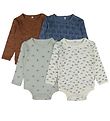 Pippi Rompers l/s - 4-pack - Blue Mirage