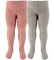 Minymo Tights - 2-Pack - Light Grey Melange/Pink w. Pointelle