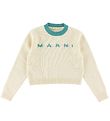 Marni Bluse - Wolle - Cropped - Wei/Trkis