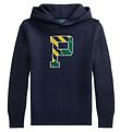 Polo Ralph Lauren Hoodie - Stickad - Letterman - Marinbl m. Gul