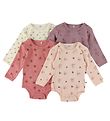 Pippi Rompers l/s - 4-pack - Dusty Rose