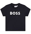 BOSS Stuttermabolur - Dökkblátt M. Hvítur