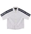 Emporio Armani Shirt s/s - White/Navy w. Logo Stripe