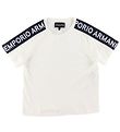 Emporio Armani T-shirt - White/Navy w. Logo Stripe