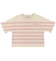 Moncler T-shirt - Cropped - Pink/Cream Striped