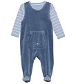 Fixoni Strampler m. Body l/ä - Velours - Blue Fusion