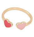 Rosajou Ring - Gold w. Double Heart - Red/Pink