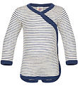 Engel Wikkelromper l/s - Wol/Zijde - Natural/Navy Blue