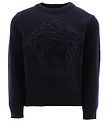 Versace Bluse - Wolle - Navy m. Logo