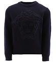 Versace Blouse - Wol - Navy m. Logo