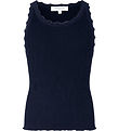 Rosemunde Top - Zijde/Katoen - Rib - Navy m. Veter