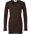 Rosemunde Bluse - Seide/Baumwolle - Rib - Black Brown m. Spitze