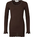 Rosemunde Bluse - Seide/Baumwolle - Rib - Black Brown m. Spitze