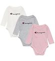 Champion Bodysuit l/s - 3-Pack - Dusty Rose/Grey Melange/White