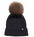 Huttelihut Beanie - Wool - Rib - Warmy - Navy w. Pom-Pom