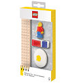 LEGO Pennsats fr brevpapper - 8 Delar - Rd/Bl m. Minifigur
