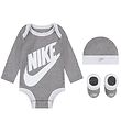 Nike Gift Box - Booties/Beanie/Bodysuit l/s - Gårmeléret/White