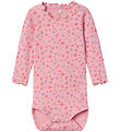 Name It Bodysuit l/s - Rib - NbfOlea - Candy Pink w. Flowers