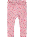 Name It Leggings - Rib - NbfOlea - Candy Pink w. Flowers