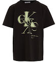 Calvin Klein T-shirt - Spray CK Monogram - Black w. Neon Yellow