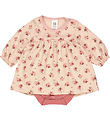 Msli Bodysuit w. Skirt l/s - Dahlia - Rose Sugar w. Flowers