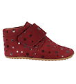 Pom Pom Soft Sole Leather Shoes - Dark Red Dots
