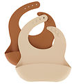 Mikk-Line Bavoirs - 2 Pack - Silicone - White Swan/Brown Sugar