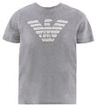 Emporio Armani T-Shirt - Grau Meliert/Wei m. Logo