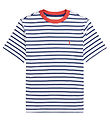 Polo Ralph Lauren T-shirt - Vit/Marinblrandig m. Rd