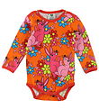 Smfolk Bodysuit l/s - Orange w. Rabbits and Flowers