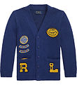 Polo Ralph Lauren Cardigan - Knitted - Blue w. Patches
