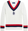 Polo Ralph Lauren Blouse - Knitted - Deckwash White w. Navy/Red