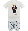 Polo Ralph Lauren Náttfatasett - Hvítt/Blá-röndótt M. Bangsi