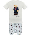 Polo Ralph Lauren Pyjama Set - White/Blue Striped w. Soft Toy