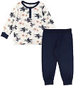 Joha Pyjama Set - Bamboo - Off White/Navy Blue w. Bike