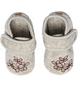 Melton Slippers - Wool - Beige Melange w. Hydrangea