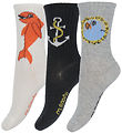 Mini Rodini Socks - 3-Pack - Dolphin - White/Black/Gray