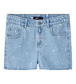 LMTD Shorts - NlfEmbizza - Light Blue Denim m. Blumen