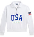 Polo Ralph Lauren Sweatshirt w. Zipper - Cropped - White w. USA