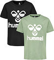 Hummel T-shirt - hmlTres - 2-Pack - Hedge Green/Black