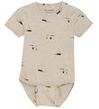 Minymo Bodysuit k/æ - Light Beige Melange w. Sailboats