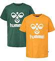 Hummel T-Shirt - hmlTres - 2 Pack - Caramel/Pineneedle