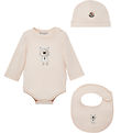 Moncler Set - Mütze/Babylätzchen/Body L/æ - Light Pink m. Kusche