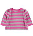 Katvig Pullover m. Puffärmeln - Pink/Grau Gestreift