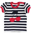 Freds World T-shirt - Navy/White Striped w. Cherries