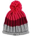Color Kids Hat w. Pom-Pom - Knitted - Robertu - Grey/Bordeaux/Pi