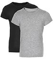 Minymo T-Shirt - 2 Pack - Noir/Gris Chin av. Dentelle