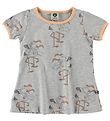 Småfolk Kleid - Graumeliert/Orange m. Flamingos
