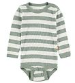 Katvig Bodysuit - L/S - White/Dusty Green Striped